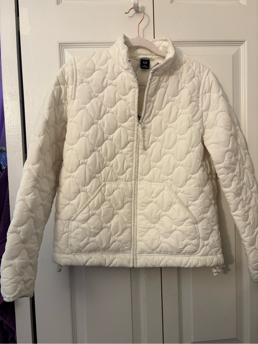 GAP Cream Quilted Zip Front Puffer Jacket